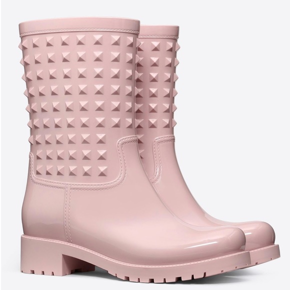 Valentino Pale Pink Rockstud Rubber Rainboots - Picture 2 of 8